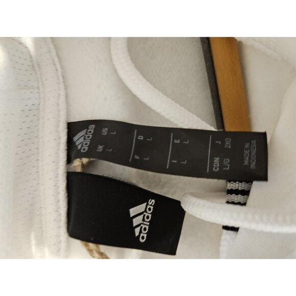 Adidas White Hoodie Men’s Large Pullover  Black Logo Athleisure Sporty - Picture 4 of 4